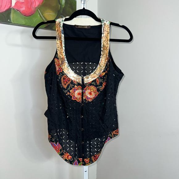 Roberto Cavalli Jackets & Blazers - Roberto Cavalli Sequined Patchwork High Low Top Size EU 40